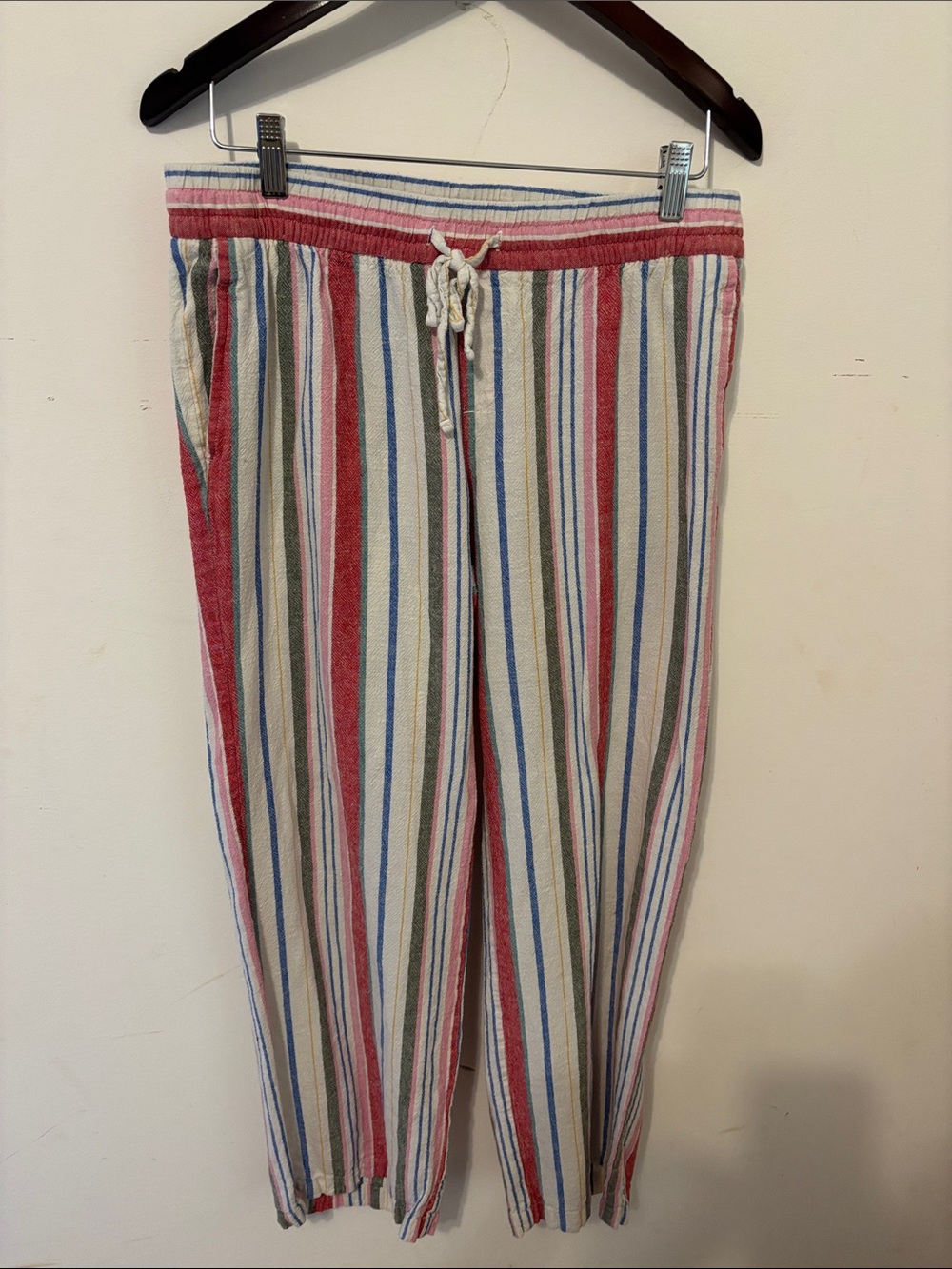 Old Navy Linen Blend Multicolor Striped Drawstring Pants